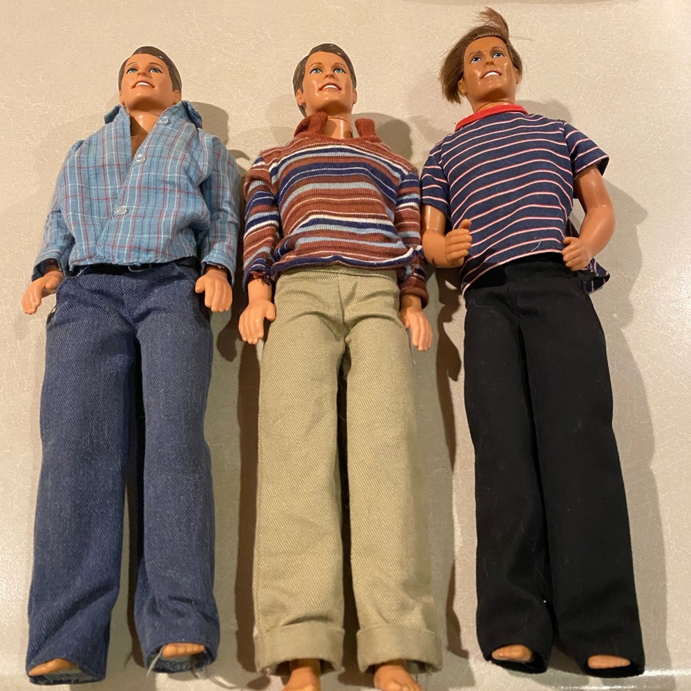 Set of Three Vintage Ken Dolls in Striped and Plaid Outfits 1968